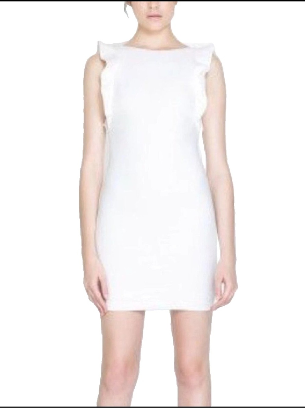 Zara Trafaluc Low Back White Mini Dress with Ruffle Cap Sleeves